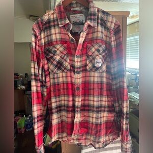 Vintage Red and Black Super Dry Plaid Flannel Shirt XL